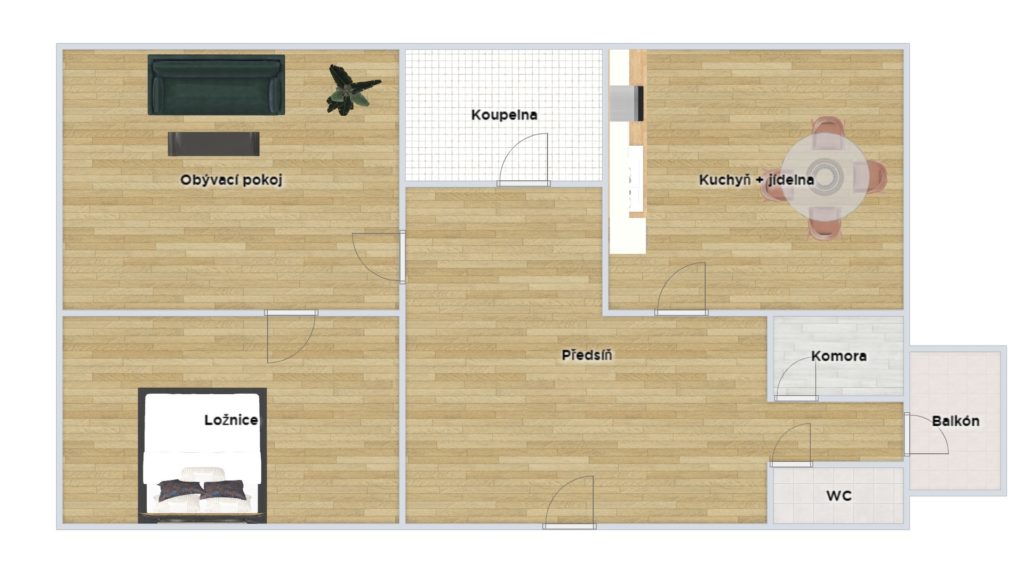 Pronájem prostorného 2+1 s balkónem a komorou, 88 m2 – Smetanovo nábřeží